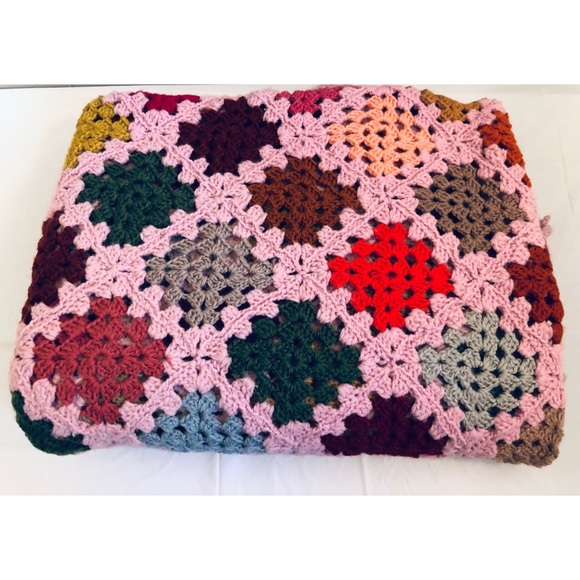 Vintage Other - Vintage Knit Afghan Throw Blanket Granny Square